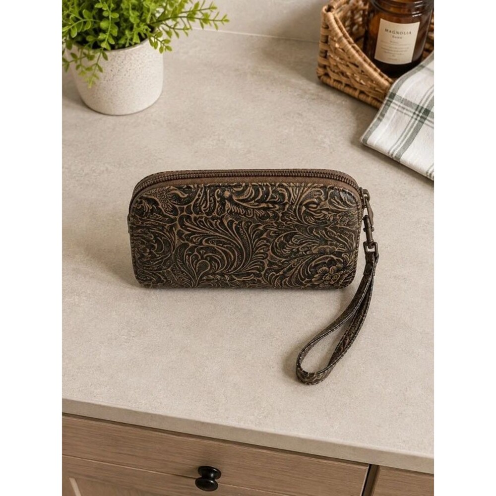 Embossed Floral Wristlet Wallet